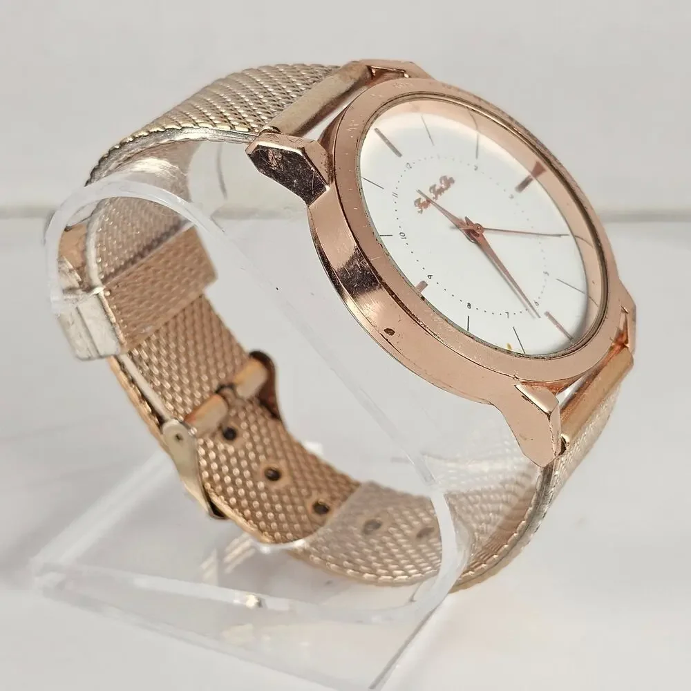 Fei Fei Da Quartz Watch Rose Gold Tone 39.9mm Case Mesh Band Tested New Battery